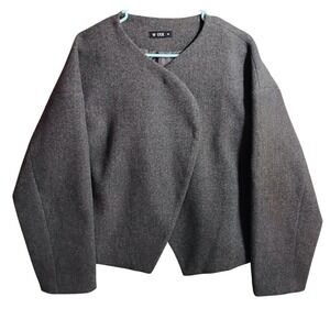 UUE Women's Gray Wrap Front Jacket XL Snap Button Minimalist Lined Coat